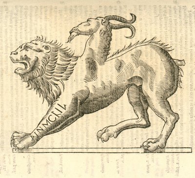 illustration af Monstrosae cuiusdam Chimaerae fra Aldrovandis History of Monsters, 1642 af Italian School