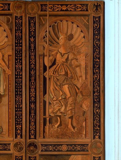 Detalje af en af dørene ved Sala degli Angelo, Palazzo Ducale, Urbino (træ) af Italian School Italian School