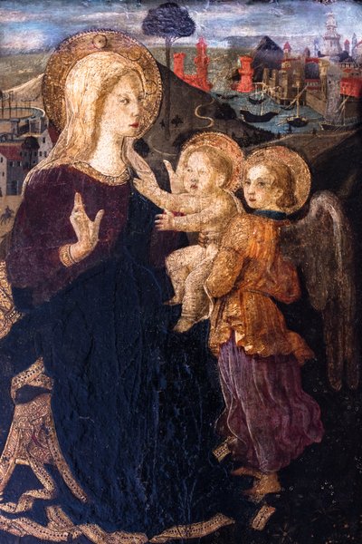 Jomfru og barn siddende i et landskab af Italian school