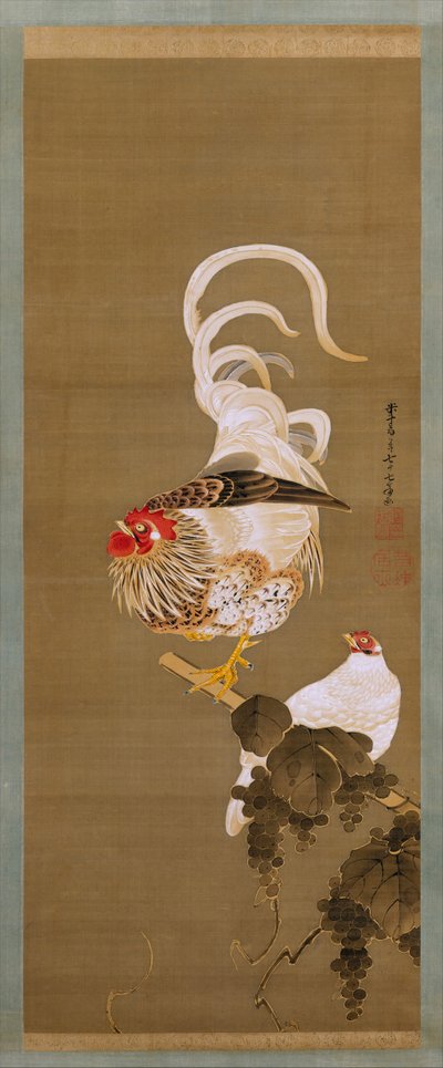 Høne og hane med vinranke, 1792. af Ito Jakuchu
