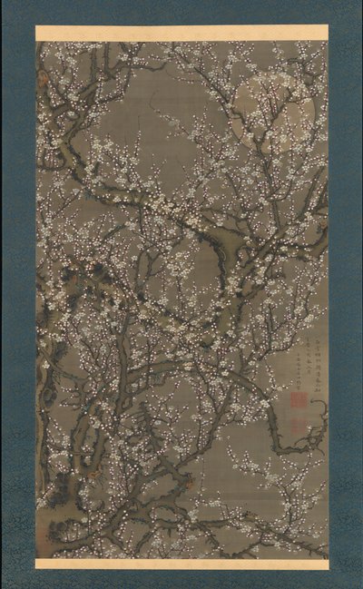 Hvide blommeblomster og måne, 1755. af Ito Jakuchu