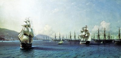 Sortehavsflåden i Theodosiabugten, lige før Krimkrigen af Ivan Aivazovsky