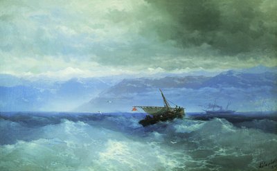 Russisk: "Kaukasusbjergene fra havet" Kaukasusbjergene fra havet af Ivan Aivazovsky