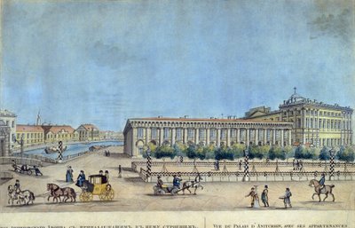Anichkov-paladset i Sankt Petersborg. Værk af Ivan Alexeyevich Ivanov (1779-1848), gravering og akvarel af Ivan Alekseevich Ivanov