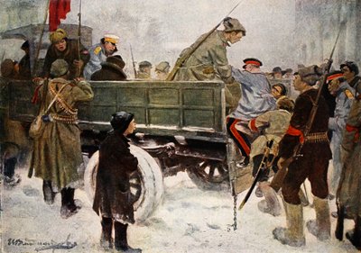 Arrestation af generaler under revolutionen i februar 1917 (farve litho) af Ivan Alexeyevich Vladimirov