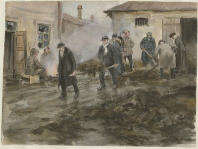 Borgerskabet renser staldene fra serien af akvareller, russisk revolution, 1920 af Ivan Alexeyevich Vladimirov
