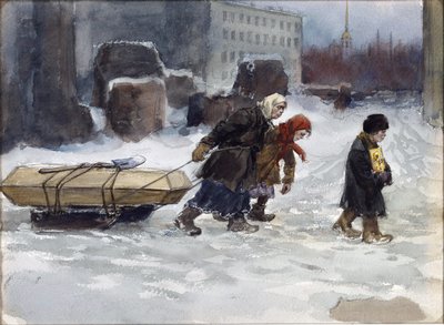Begravelse af en arbejder, der ikke var kommunist, af Vladimirov, Ivan Alexeyevich (1869-1947). Akvarel, Gouache på papir af Ivan Alexeyevich Vladimirov