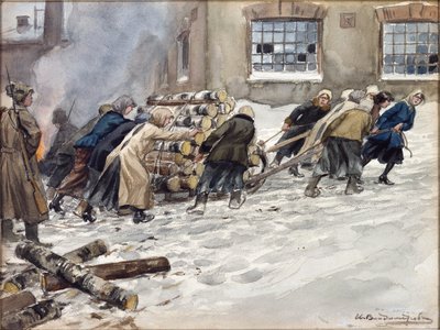 Rekvisition af brænde af Vladimirov, Ivan Alexeyevich (1869-1947). Akvarel, Gouache på papir af Ivan Alexeyevich Vladimirov