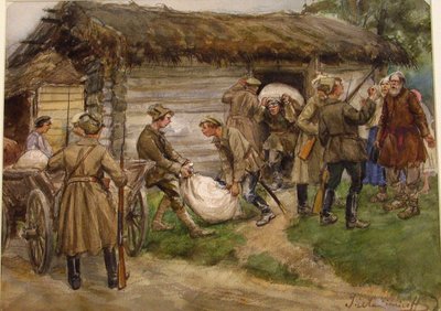 Rekvisition af mel fra rige bønder i en landsby ved Pskov af Ivan Alexeyevich Vladimirov