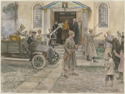 Rekvisition af kirkeskattene i Petrograd 5. maj 1922 fra serien af akvareller Rusland af Ivan Alexeyevich Vladimirov