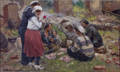 Sømænd, der spiller kort af Vladimirov, Ivan Alexeyevich (1869-1947). Olie på træ af Ivan Alexeyevich Vladimirov