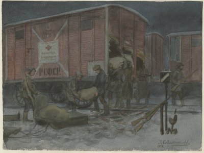 Soldater, der plyndrer en jernbanevogn fra serien af akvareller, russisk revolution, 1922 af Ivan Alexeyevich Vladimirov