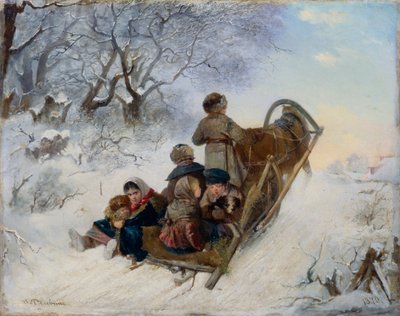 Børn på en hestetrukket slæde, 1870 af Ivan Andreyevich Pelevin