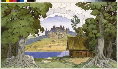 Dekoration til operaen ""Askolds grav"" af Alexei Vertovski (1799-1862). Værk af Ivan Yakovlevich Bilibin (Bilibin) (1876-1942), akvarel på papir af Ivan Yakovlevich Bilibin