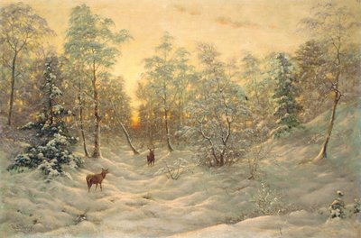 Hjorte i et snedækket landskab i skumringen af Ivan Fedorovich Choultse