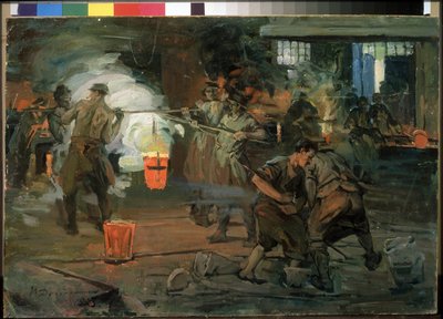 ""Arbejdere i et støberiværksted"" Maleri af Ivan Georgievich Drozdov (1880-1939) 1923 Statens Russiske Museum Sankt Petersborg af Ivan Georgievich Drozdov