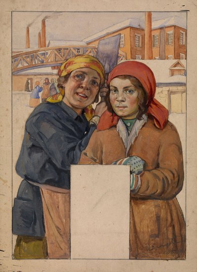 To fabriksarbejdere, 1925 af Ivan Georgievich Drozdov