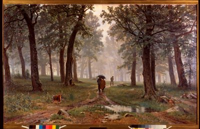 Regn i en egeskov - Maleri af Ivan Ivanovich Shishkin (Shishkin) (1832-1898), olie på lærred af Ivan Ivanovich Shishkin