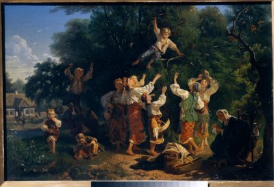 Plukker kirsebær i en ejers frugthave i Ukraine. Maleri af Ivan Ivanovich Sokolov (1823-1918), olie på lærred af Ivan Ivanovich Sokolov