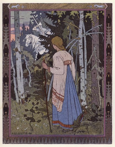 Illustration til Vassilisa The Beautiful (farve litho) af Ivan Yakovlevich Bilibin