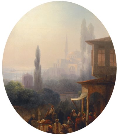 En markedsscene i Konstantinopel med Hagia Sophia bagved, 1860 af Ivan Konstantinovich Aivazovsky