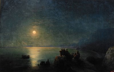 Gamle græske digtere ved vandkanten i måneskin, 1886 af Ivan Konstantinovich Aivazovsky