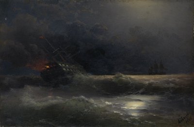 Brændende skib En episode af den russisk-tyrkiske krig, 1896 af Ivan Konstantinovich Aivazovsky
