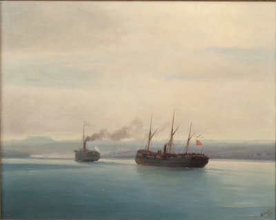 Erobringen af det tyrkiske troppeskib Mersina af dampskibet Rusland den 13. december 1877, 1877 af Ivan Konstantinovich Aivazovsky