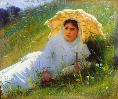 En varm dag på græsset. Middag, 1883 af Ivan Kramskoy
