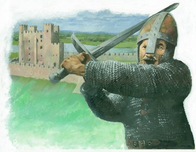 En normannisk soldat, der angriber med en 
