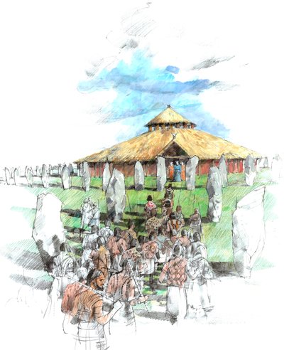 Ceremoniel procession Avebury Stone Circle-helligdommen, Wiltshire, 3rd Millennium BC, c1990-2010. af Ivan Lapper