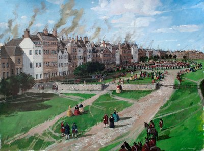 Rekonstrueret billede af Tower Hill, der viser henrettelsen af Lord Lovat i 1747 af Ivan Lapper