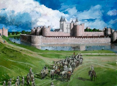 Rekonstrueret billede af Tower of London, der viser kong Edward I