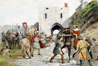 Den middelalderlige gårdsplads på Tintagel Castle (akvarel på papir) af Ivan Lapper