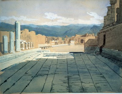 Pompeji (Italien) (Pompeji). Udsigt over forummet af romerske ruiner i Napoli-bugten foran Vesuv. Værk af Ivan Nikolayevich Kramskoi (1837-1887), akvarel på papir af Ivan Nikolaevich Kramskoy