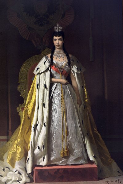 Kroningsalbum af tsar Alexander III af Rusland (1845-1894) og kejserinde Maria Feodorovna (Dagmar af Danmark) (1847-1928) - Kroningsportræt af kejserinde Maria Feodorovna, prinsesse Dagmar af Danmark (Fra kroningsalbummet) af Ivan Nikol af Ivan Nikolaevich Kramskoy