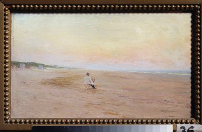 Kunstner på kysten - Kunstner ved kysten - Maleri af Ivan Pavlovich Pokhitonov (1850-1923), olie på træ - russisk kunst af Ivan Pavlovich Pokhitonov