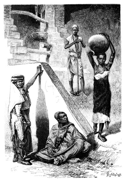 Sudanesiske arabere og en kvindelig Shilluk-slave, Sudan, 1895. af Ivan Pranishnikoff