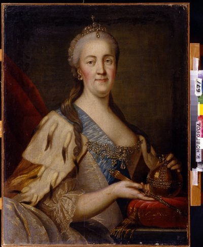 Portræt af kejserinde Catherine II (1729-1796). Maleri af Ivan Semyonovich Sablukov (1735-1777), olie på lærred, ca. 1770. Russisk kunst fra 1700-tallet. Statens kunstmuseum, Nizhny Novgorod (Rusland). af Ivan Semyonovich Sablukov