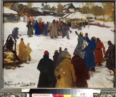 Fig kamp. (Knytnævekamp), ca. 1910 (tempera på karton) af Ivan Silych Goriuschkin-Sorokopudov
