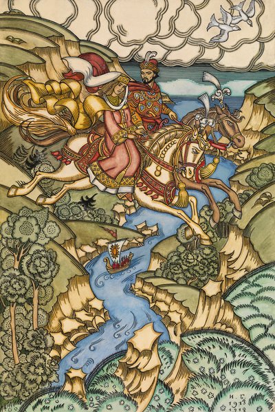 Illustration til eventyret Marya Morevna, 1913-1915 af Ivan Yakovlevich Bilibin