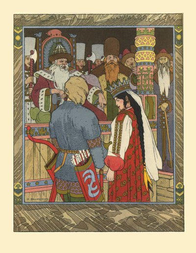 Illustration til eventyret om Ivan Tsarevich, Ildfuglen og den grå ulv, 1902 af Ivan Yakovlevich Bilibin