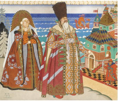 Illustration til eventyret om zaren Saltan af A. Pushkin af Ivan Yakovlevich Bilibin