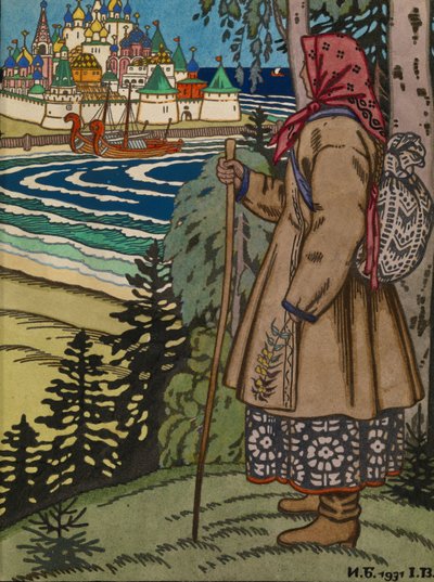 Bondepige. Illustration til bogen Contes de lIsba, 1931 af Ivan Yakovlevich Bilibin