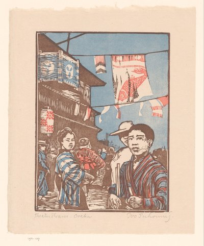 Udsigt over Dōtonbori i Osaka Theaterstrasse Osaka (titel på objekt) af Ivo Puhonny (signed by artist)