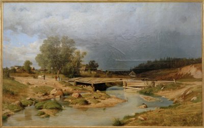Landskab med træbro af Ivan Ivanovich Shishkin