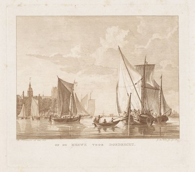 Sejlskibe og en slup til Dordrecht På Merwe foran Dordrecht (titel på objekt) af Izaak Jansz. de Wit