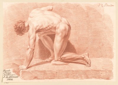 Knælende nøgen mand, set fra siden (2. præmie 1804) af Izaak Riewert Schmidt