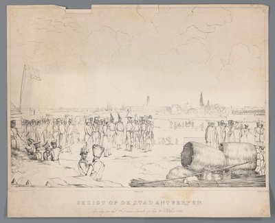 Udsigt over byen Antwerpen dagen efter bombardementet, den 28. oktober 1830 (titel på objektet) af Izaak Schouman