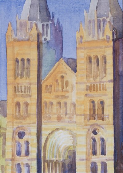 Hovedindgangen til The Natural History Museum, London, Sunset, 1994 (wc på papir) af Izabella Godlewska de Aranda